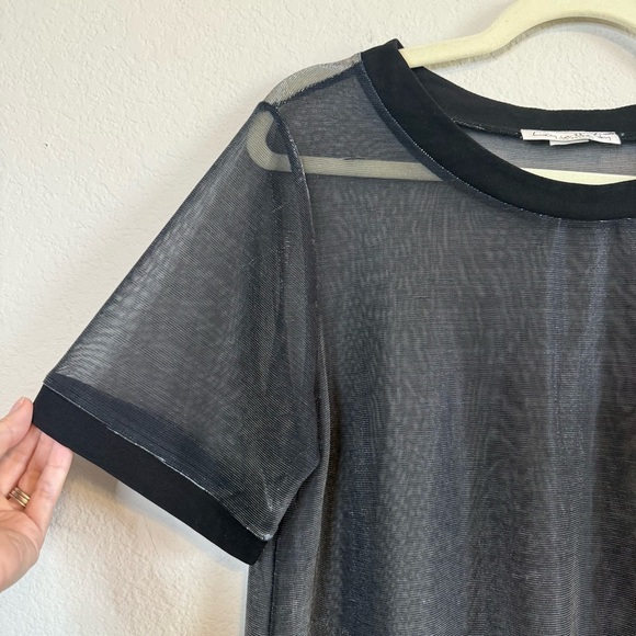 Lucy in the Sky Black Silver Short Sleeve Metallic Overlay Shirt Dress - Picture 5 of 10